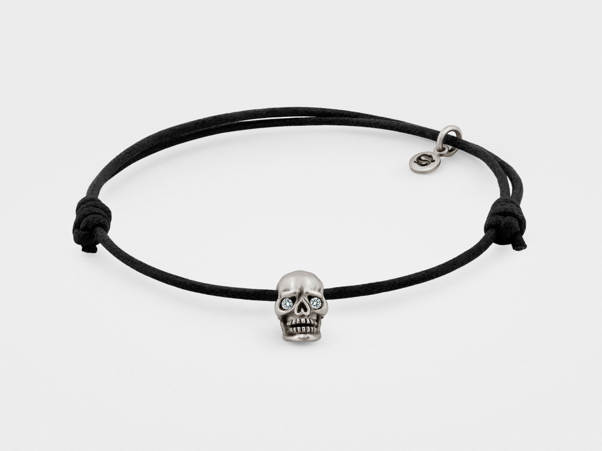 Skull Bracelet in Dark Silver with Clear Eyes