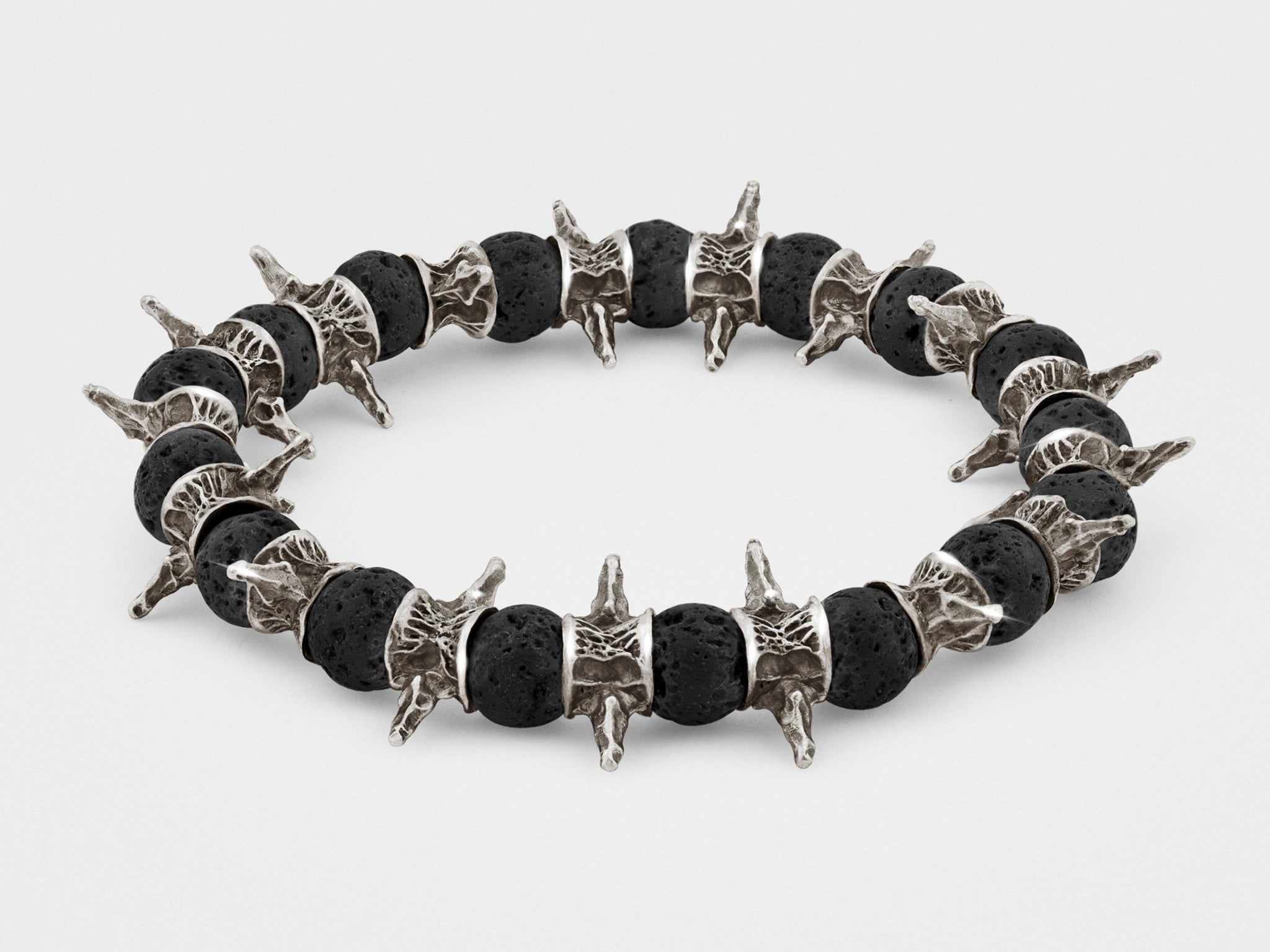 Lava Beads, Dark Silver Spiky Bracelet