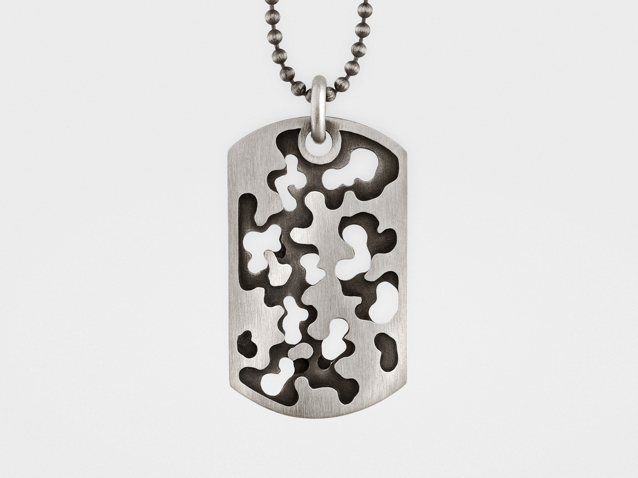 Perforated Camouflage Dog Tag Necklace in Silver
