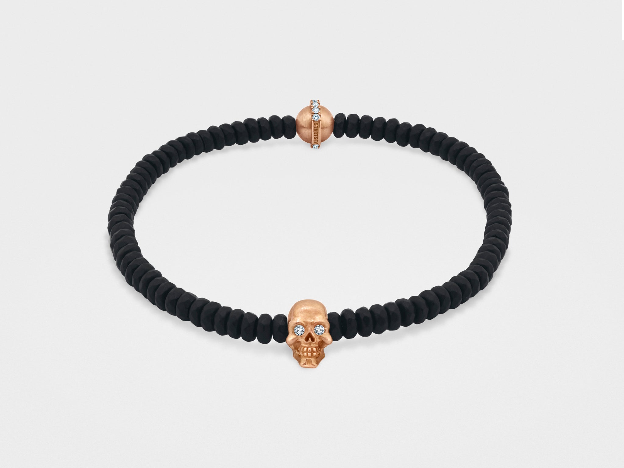 Skull Bracelet with Black Faceted Bead