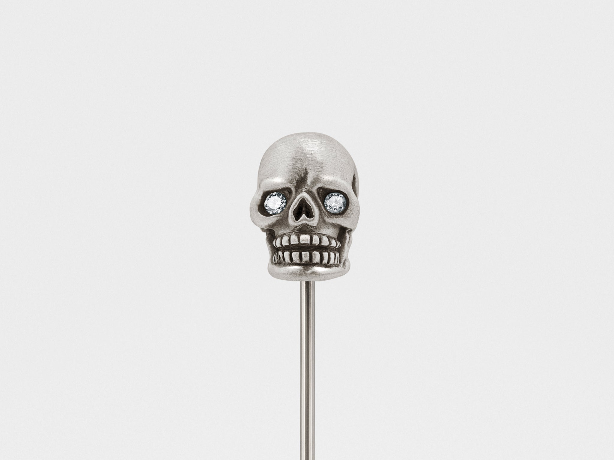 Skull Lapel Pin in Dark Silver with Clear Eyes