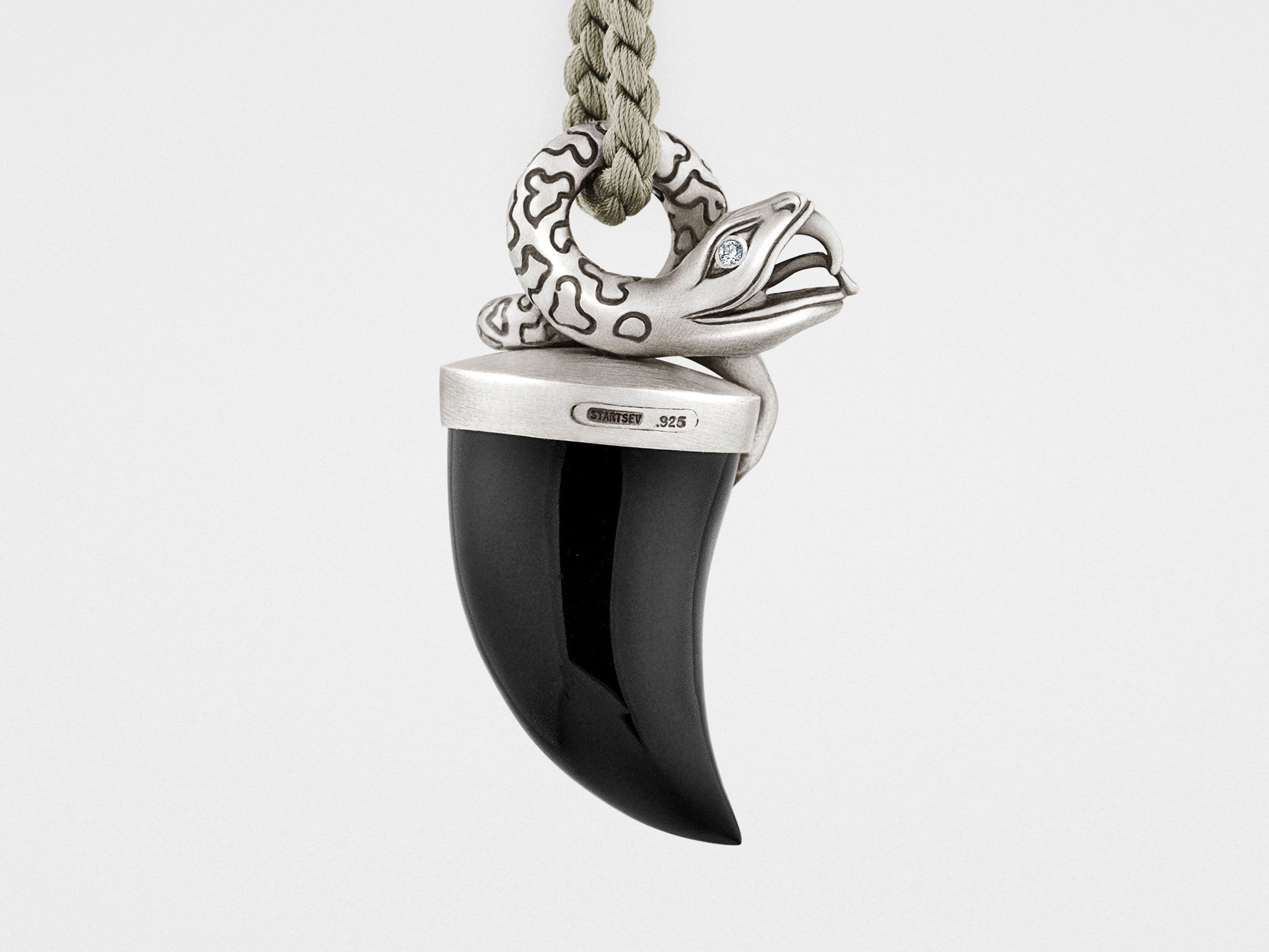 Snake Pendant Necklace with Black Tusk