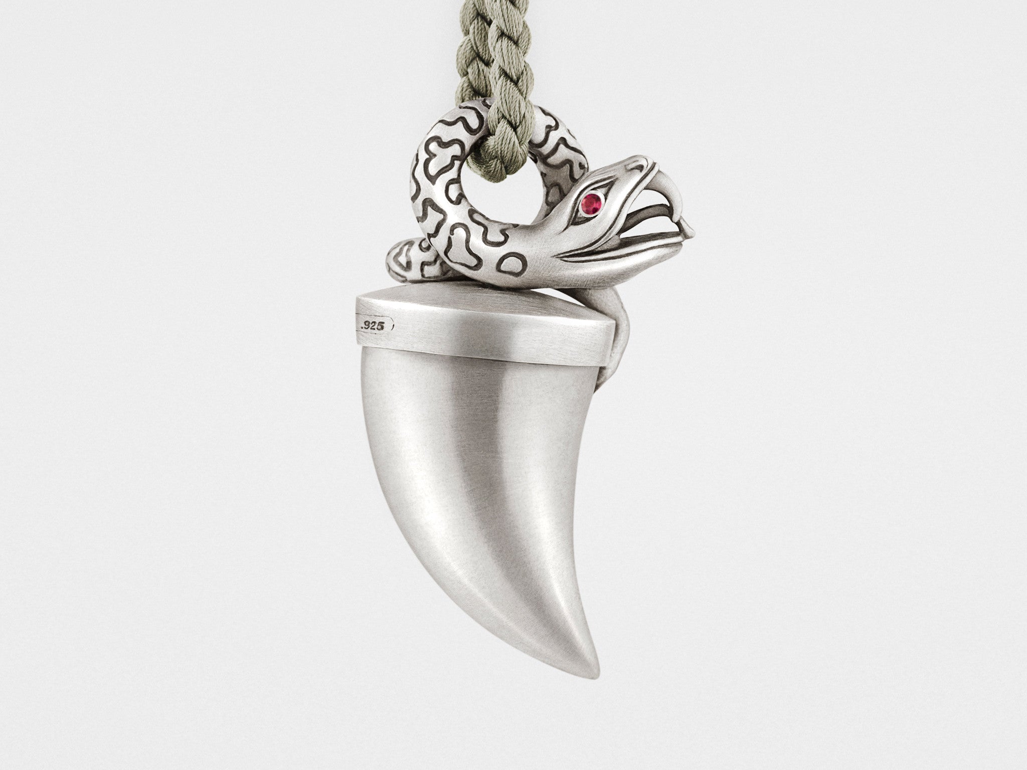 Snake Pendant Necklace with Tusk Locket and Red Eyes