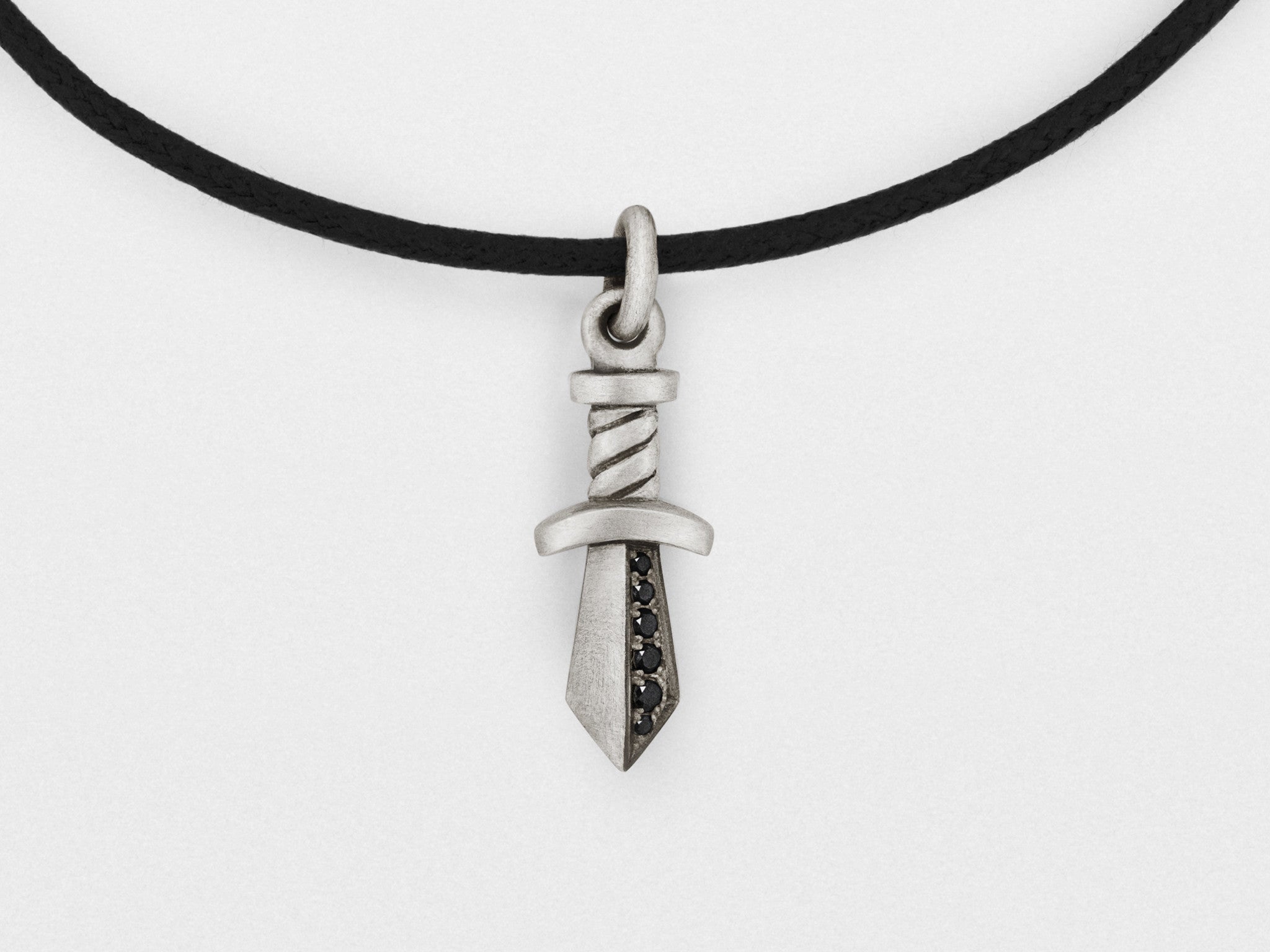 Gladiator Sword Charm Bracelet in Silver with Black Crystal