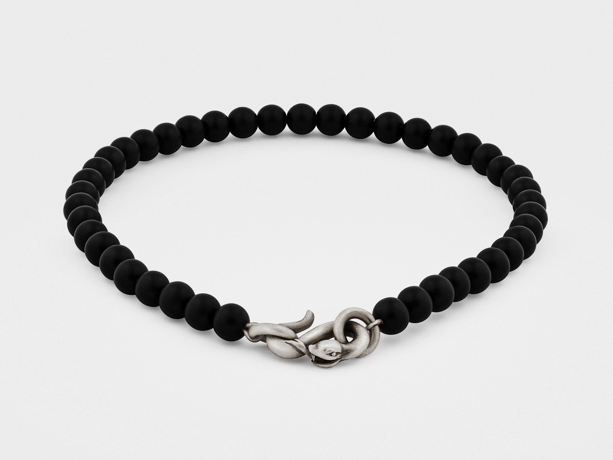 Snake Clasp Bracelet in Silver with Black Bead