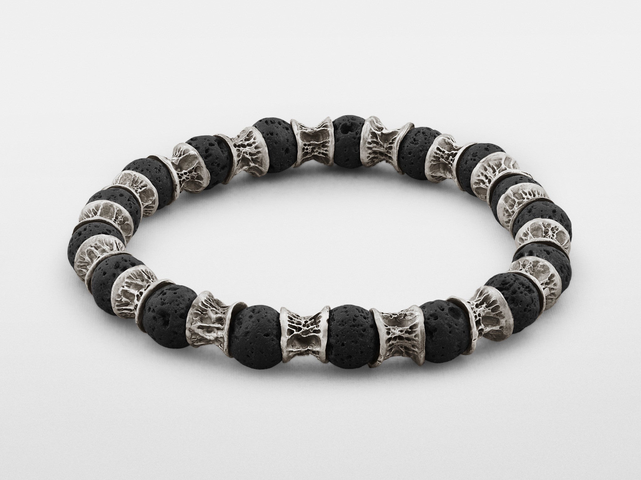 Lava Beads, Dark Silver Bracelet